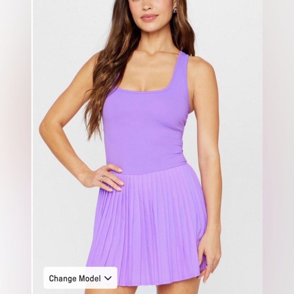 Fabletics Neon Violet Pleated Mini Dress